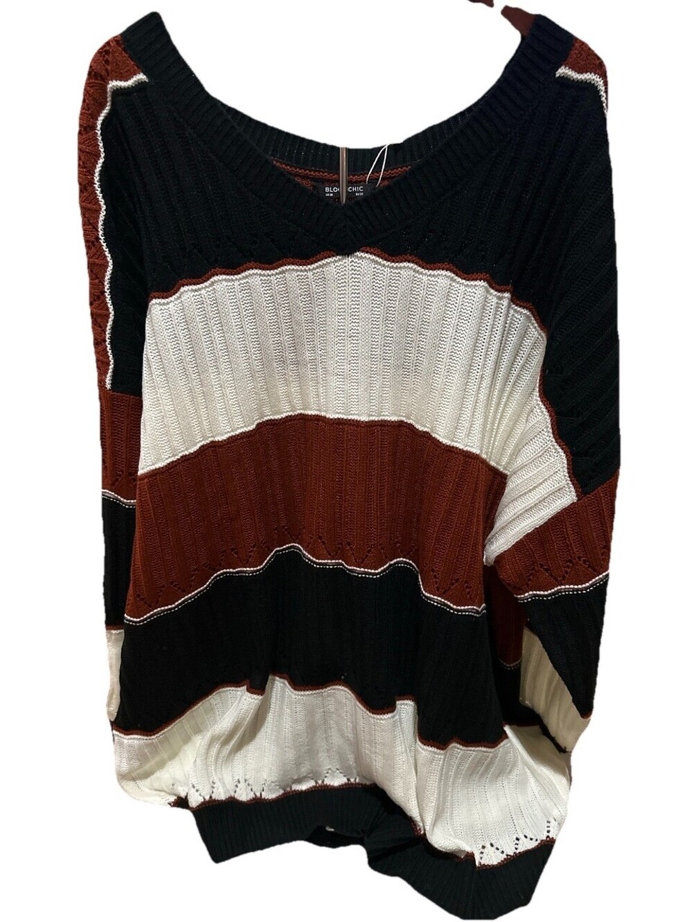 Bloomchic Colorblock Sweater Womens 28 Oversized Chunky Knit Pullover